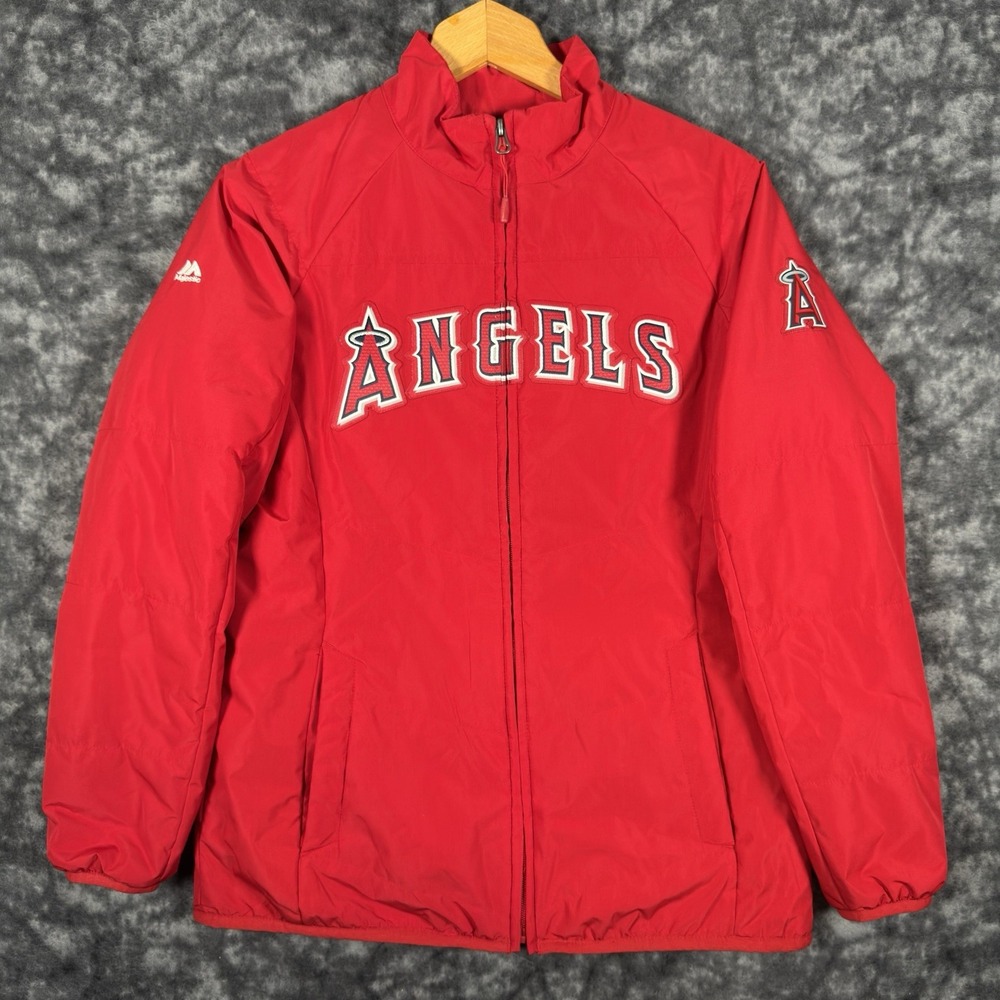 Majestic Los Angeles Anaheim Angels Bomber Jacket Mens Size S Baseball Red MLB